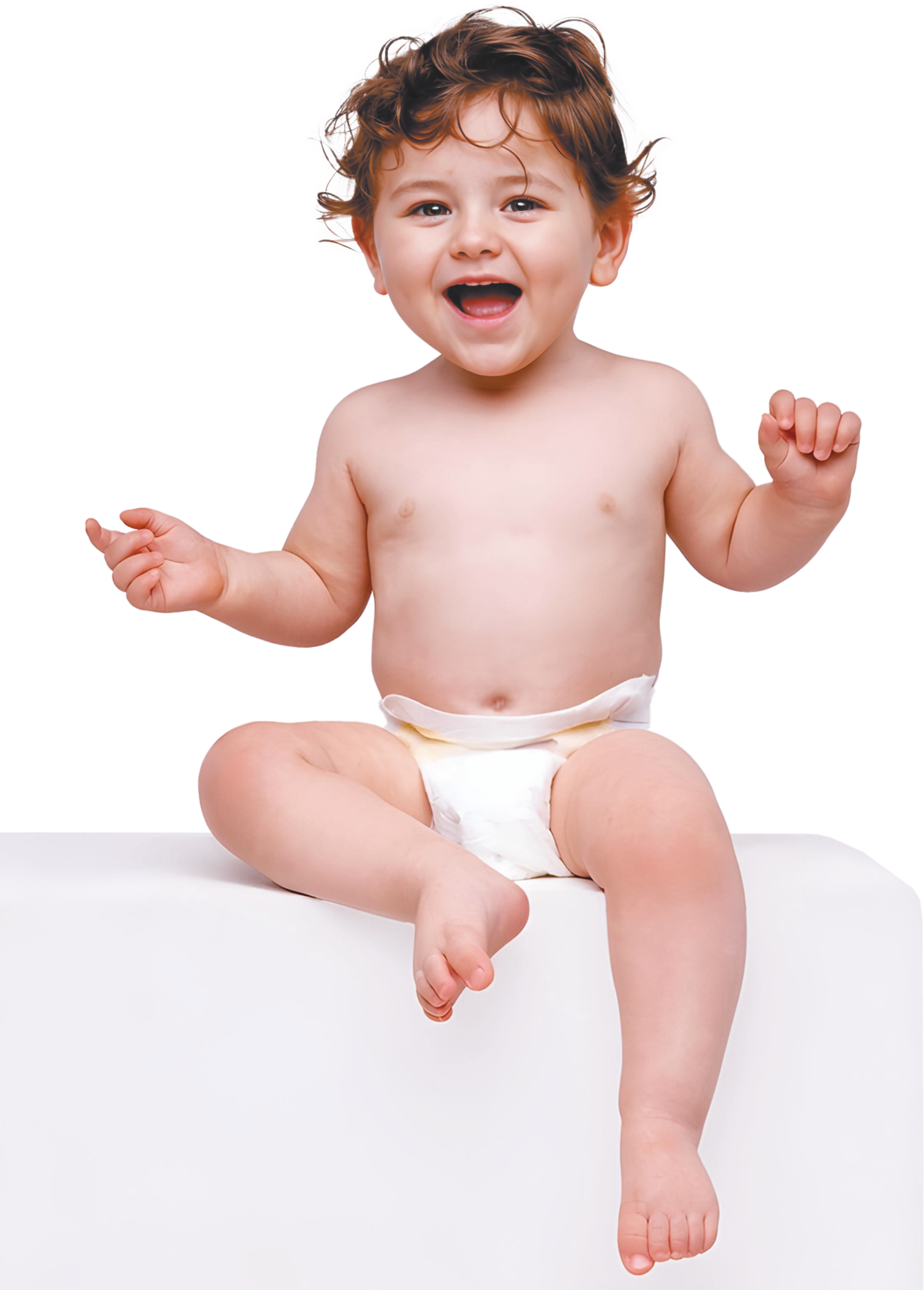 Happy baby with soft toys